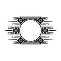 Japanese Floral Frame Black and White Element. vector