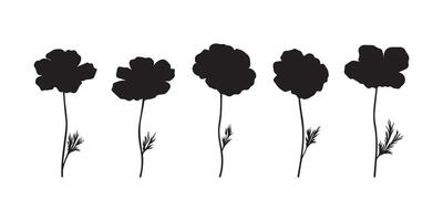 black and white silhouette of poppies on a white background vector