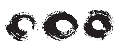 Worn Brush Circle Elements in Black Ink vector