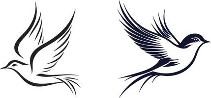 two birds flying in the air, one with a black and white design vector