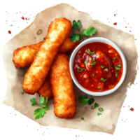 Dipped Mozzarella Sticks Against Transparent Background for Appetizer Menu Concepts png
