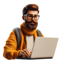 Bearded Man Working Remotely Against Transparent Background for Tech Business Design png