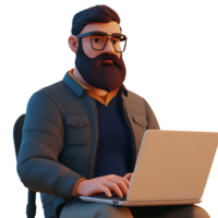 Focused Bearded Man Using Laptop Against Transparent Background for Startup Visuals png