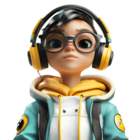 3D Character with Glasses and Headset Against Transparent Background for Customer Support Branding png