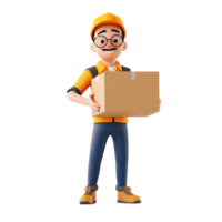 Courier Character with Package Against Transparent Background for Shipping Service Design png