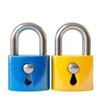 3D Padlocks in Blue and Yellow Against Transparent Background for Lock System Design png