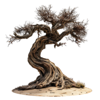 PNG Twisted Tree in Desert Landscape Against Transparent Background.