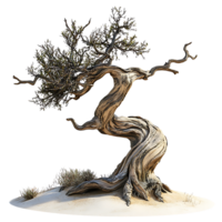 PNG Twisted Tree in Desert Landscape Against Transparent Background.