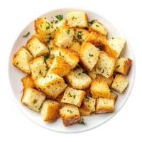 Golden Garlic Bread Croutons PNG Against Transparent Background for Bakery Advertising, Culinary Design, or Snack Branding