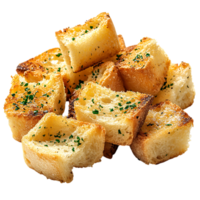 Golden Garlic Bread Croutons PNG Against Transparent Background for Bakery Advertising, Culinary Design, or Snack Branding