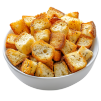 Golden Garlic Bread Croutons PNG Against Transparent Background for Bakery Advertising, Culinary Design, or Snack Branding
