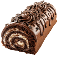 Delicious Chocolate Swiss Roll Cake PNG Against Transparent Background for Bakery Branding, Dessert Marketing, or Pastry Design