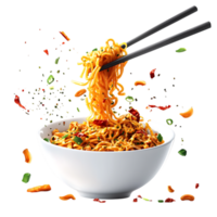 Chinese or Japanese Instant Noodles PNG Against Transparent Background for Asian Cuisine, Food Branding, or Culinary Design