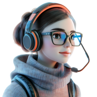 3D Character with Glasses and Headset PNG Against Transparent Background for Customer Support, Call Center, or Online Assistance Design