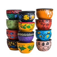 PNG Vibrant Hand-Painted Stacked Pots Against Transparent Background
