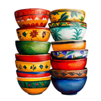 PNG Vibrant Hand-Painted Stacked Pots Against Transparent Background