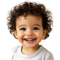 PNG Joyful Toddler Boy Smiling with Cute Curly Hair Against Transparent Background