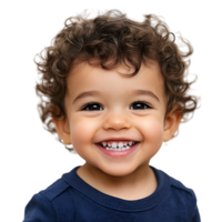 PNG Joyful Toddler Boy Smiling with Cute Curly Hair Against Transparent Background
