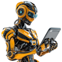 AI Robot Using Tablet 3D Rendering Against White Background png