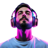 PNG Young Man Enjoying Video Games with Headset Against Transparent Background for Gaming Branding, Streaming Graphics, or Esports Promotions