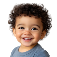 PNG Joyful Toddler Boy Smiling with Cute Curly Hair Against Transparent Background