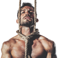 A Poster for a Man with a Rope Tied to His Chest png