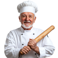 PNG Senior Chef with a Rolling Pin Against Transparent Background