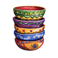 PNG Vibrant Hand-Painted Stacked Pots Against Transparent Background