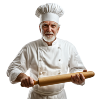 PNG Senior Chef with a Rolling Pin Against Transparent Background