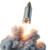PNG White Rocket Launching into Space A 3D Render of a Spacecraft Against Transparent Background for Aerospace Branding, Science Illustrations, or Futuristic Concepts