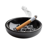 PNG Smoking Cigarette in Ashtray Close-Up Against Transparent Background