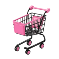 PNG Pink and Black Shopping Cart Icon A 3D Render of a Modern Design Against Transparent Background