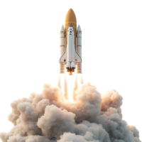 PNG White Rocket Launching into Space A 3D Render of a Spacecraft Against Transparent Background for Aerospace Branding, Science Illustrations, or Futuristic Concepts