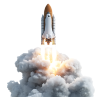 PNG White Rocket Launching into Space A 3D Render of a Spacecraft Against Transparent Background for Aerospace Branding, Science Illustrations, or Futuristic Concepts