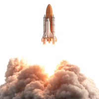 PNG White Rocket Launching into Space A 3D Render of a Spacecraft Against Transparent Background for Aerospace Branding, Science Illustrations, or Futuristic Concepts