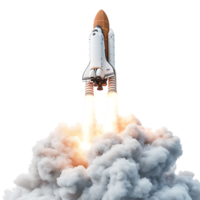 PNG White Rocket Launching into Space A 3D Render of a Spacecraft Against Transparent Background for Aerospace Branding, Science Illustrations, or Futuristic Concepts