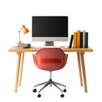 PNG Wooden Office Desk with Computer Keyboard, Mouse, and Books Against Transparent Background for Work-from-Home Branding, Productivity Designs, or Office Mockups