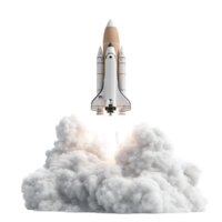 PNG White Rocket Launching into Space A 3D Render of a Spacecraft Against Transparent Background for Aerospace Branding, Science Illustrations, or Futuristic Concepts