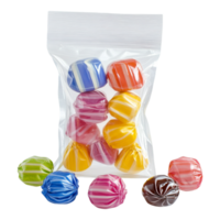 Polyethylene package for candies isolated against transparent background png