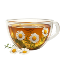 PNG Aromatic Chamomile Tea in a Glass Cup Against Transparent Background for Beverage Designs, Relaxation Themes, or Organic Illustrations