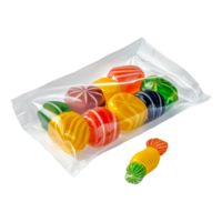 Polyethylene package for candies isolated against transparent background png