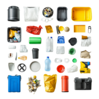 PNG Collection of Various Types of Trash and Refuse Against Transparent Background for Recycling, Environmental Awareness, or Waste Management Projects