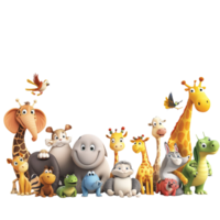 Border Template with Cute Animals - 3D Rendering Against White Background png