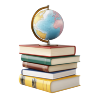 Stack of Books and a 3D Globe - Education 3D Rendering png