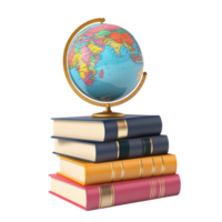 Stack of Books and a 3D Globe - Education 3D Rendering png