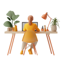 PNG 3D Render of a Woman Working on a Laptop Against Transparent Background for Remote Work, Productivity Themes, or Technology Illustrations