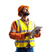 Engineer Construction Man with Tablet Looking Up - 3D Rendering png