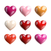 Set of Different Shapes of Heart 3D Rendering Against White Background png