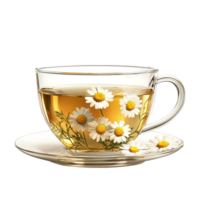PNG Aromatic Chamomile Tea in a Glass Cup Against Transparent Background for Beverage Designs, Relaxation Themes, or Organic Illustrations