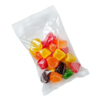 Polyethylene package for candies isolated against transparent background png